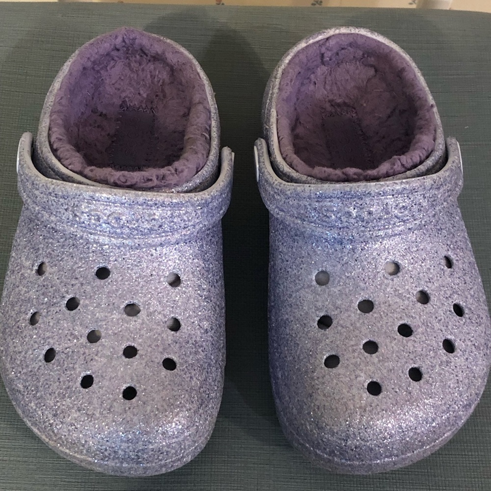 Girls Crocs  Glitter Purple Clog Shoes with Plush Lining